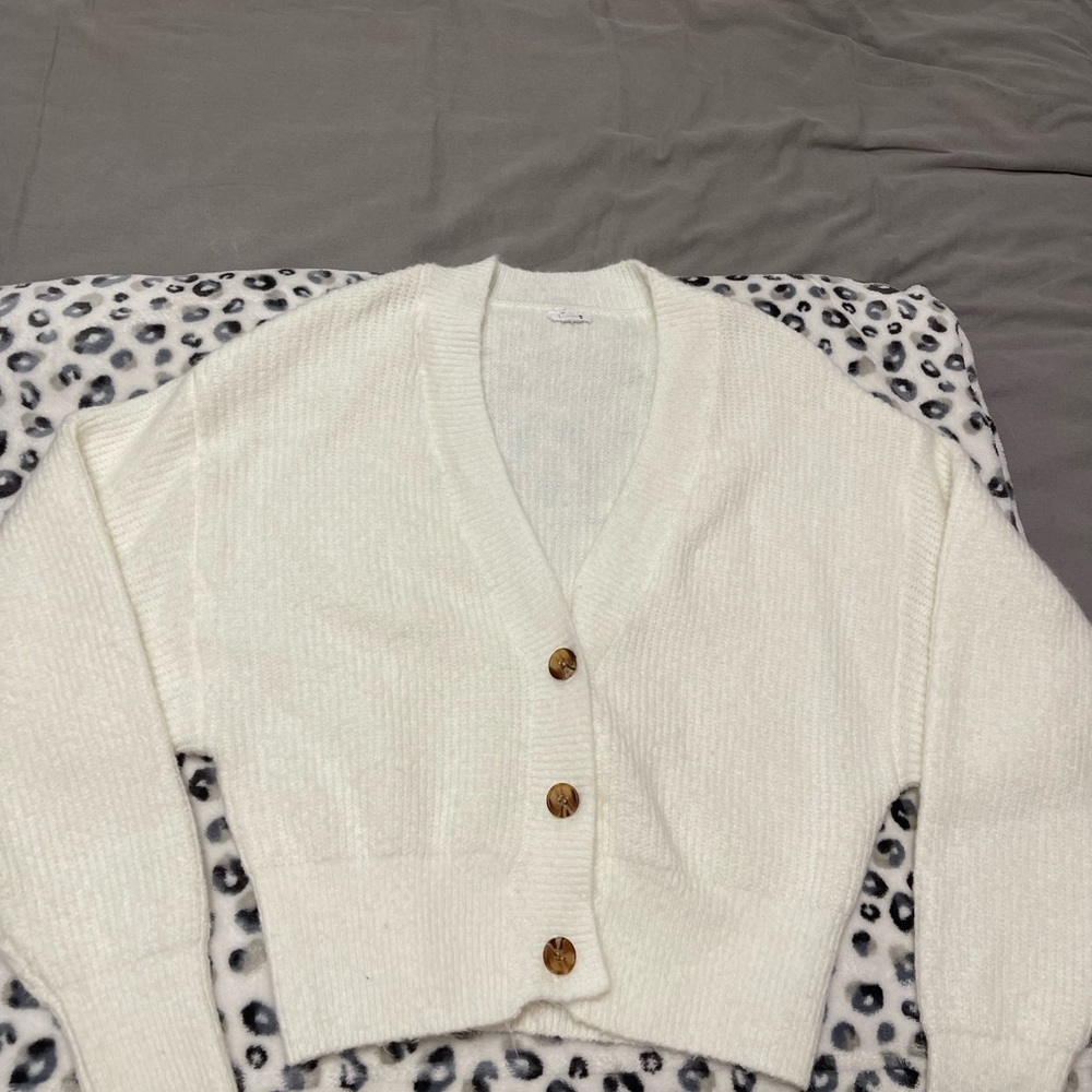 white cropped garage cardigan